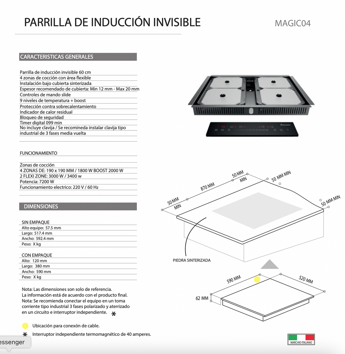 Parrilla de inducción Oculta 4 Zonas MAGIC 04 TECNOLAM. – Murova