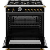 Estufa a Gas - BERTAZZONI - HER366BCFGMNG Serie Heritage, Negro/Oro 36"