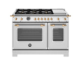 Estufa a Gas - BERTAZZONI - HER486BTFGMXG Serie Heritage, Acero Inoxidable/Oro 48"